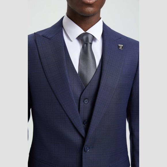 Statement Men's Algani Indigo 3PC Plaid Suit